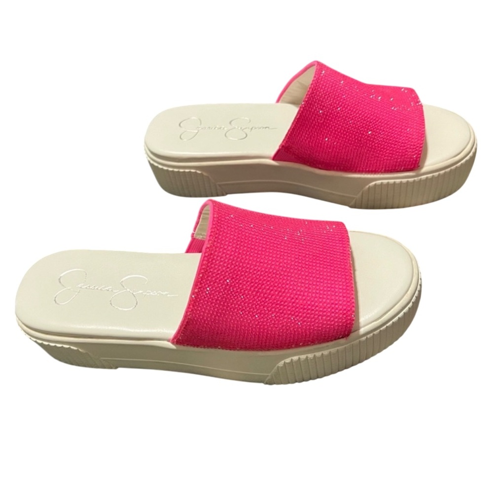 Jessica Simpson Ezira Open Toe Embellished Neon Pink Platform Sandal Size 6